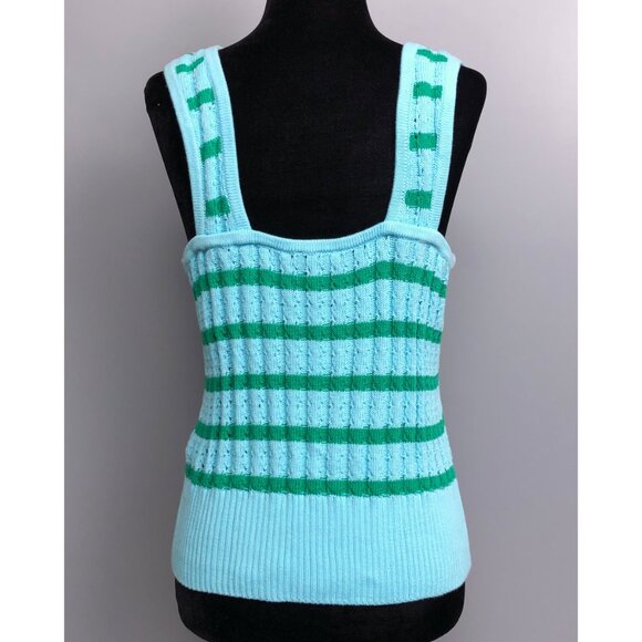 BNWT Talbots Knitted Sweater Tank Green/Light Blue Stripes Size M Super Cute! - Picture 3 of 8